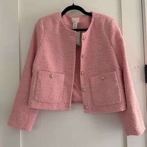 NWT / H&M Boucle Lady Jacket with Gold Buttons in Pink Tweed